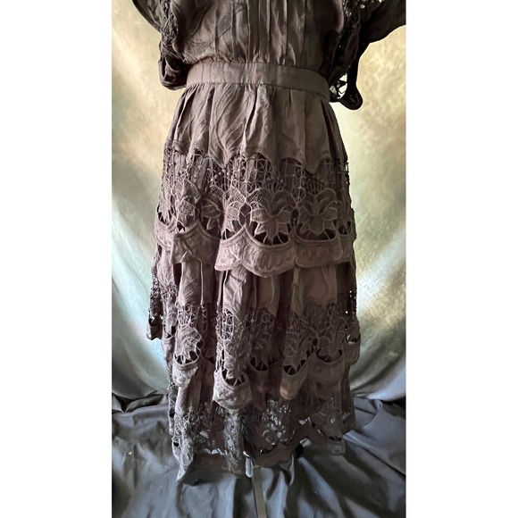 New Farm Rio Black Richilieu Dress Tiered Lace Midi Women's Party Cocktail - Picture 2 of 10